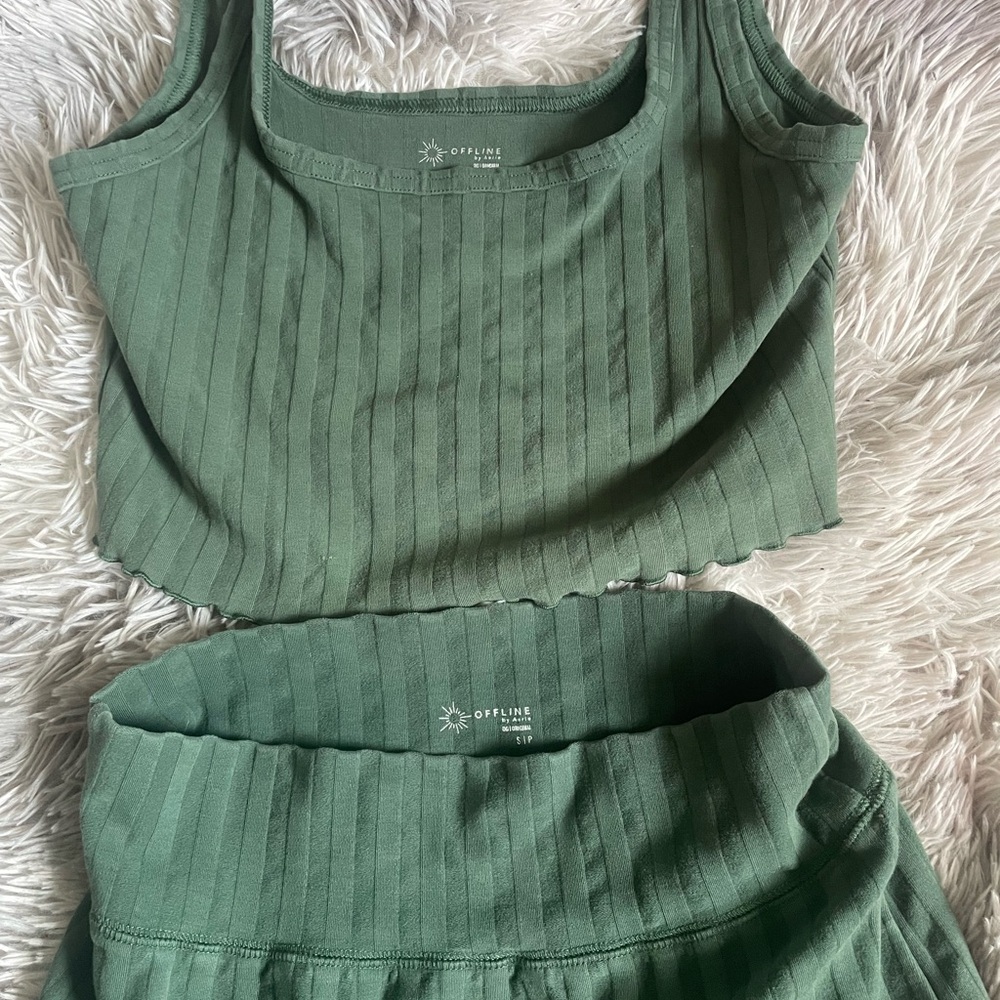 aerie Olive Ribbed Two-Piece Set - Picture 2 of 3